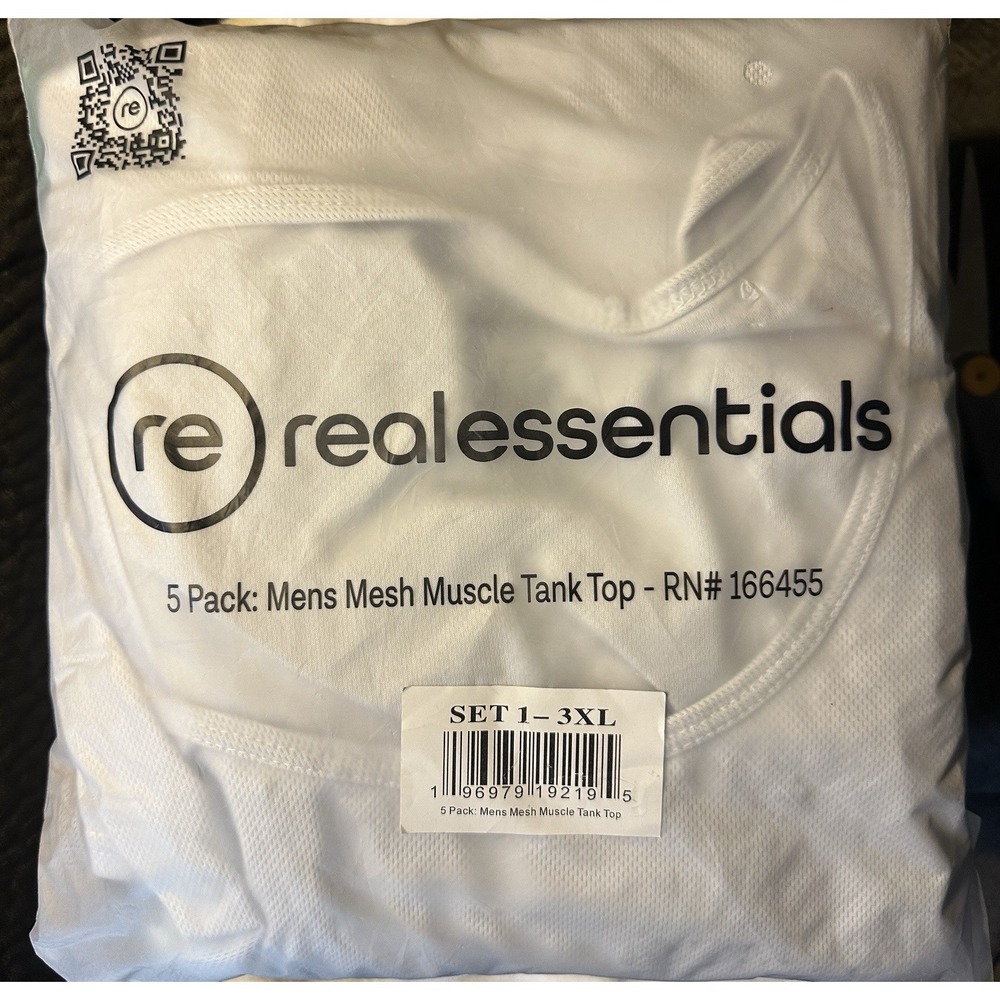 Real Essentials 5 Pack: Men's Mesh Muscle Tank Tops Size 3XL NIP